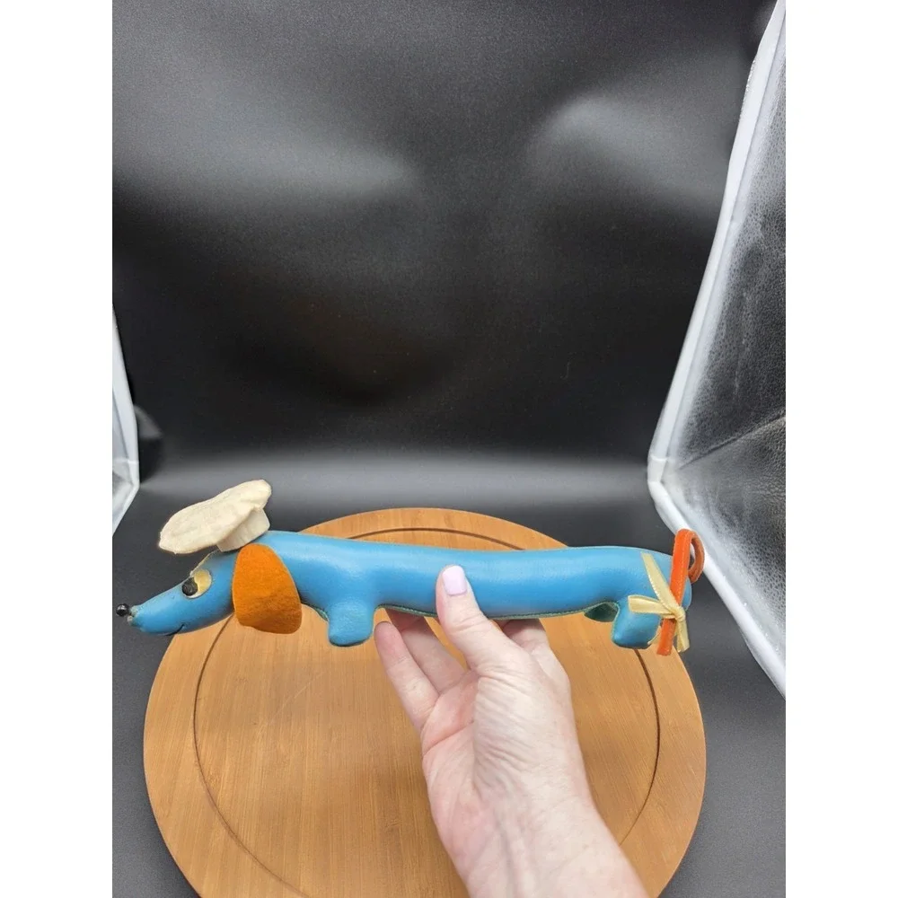 Vintage‎ Dakin Dream Pets Blue Faux Leather Dachshund with Chef Hat Weiner Dog